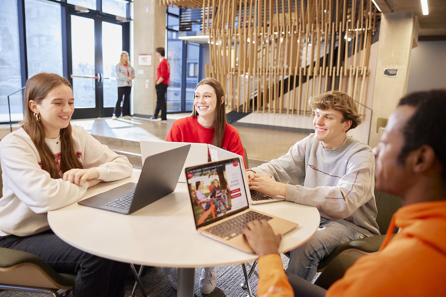 Students enjoy taking study breaks in The Tower residence hall.